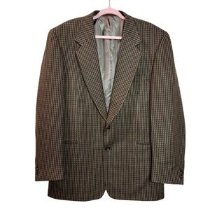 Jhane Barnes Houndstooth Blazer Sport Coat Brown Career Jacket 42L 80s Vintage